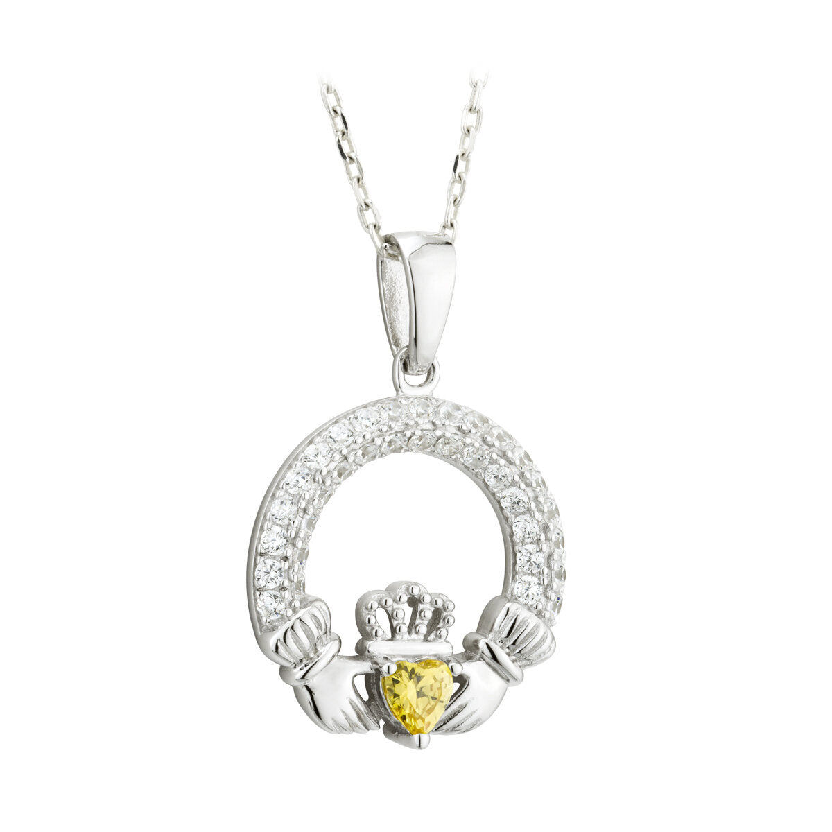 NOVEMBER BIRTHSTONE TOPAZ SILVER CLADDAGH PENDANT