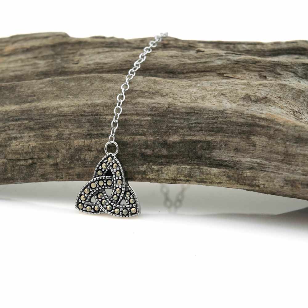 Sterling Silver Trinity Knot Necklace with Marcasite Stones