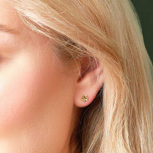 14K Gold Small Stud Shamrock Earrings