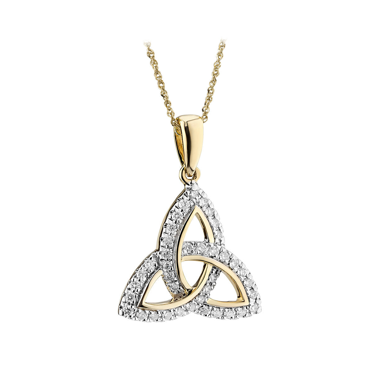 14K GOLD DIAMOND SET TRINITY KNOT NECKLACE