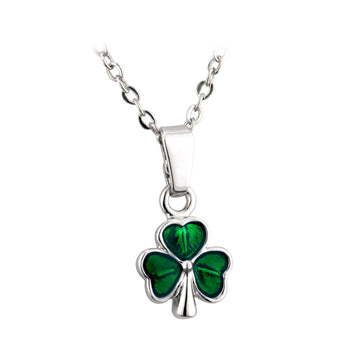 Rhodium Plated Enamel Shamrock Pendant