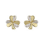 14K Two Tone Diamond Shamrock Stud Earrings