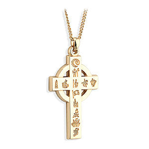 14K GOLD HISTORY OF IRELAND CELTIC CROSS PENDANT