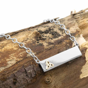 Sterling Silver Bar Pendant with Trinity Knot Design