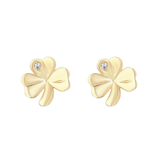 10k Gold Cz Shamrock Stud Earrings