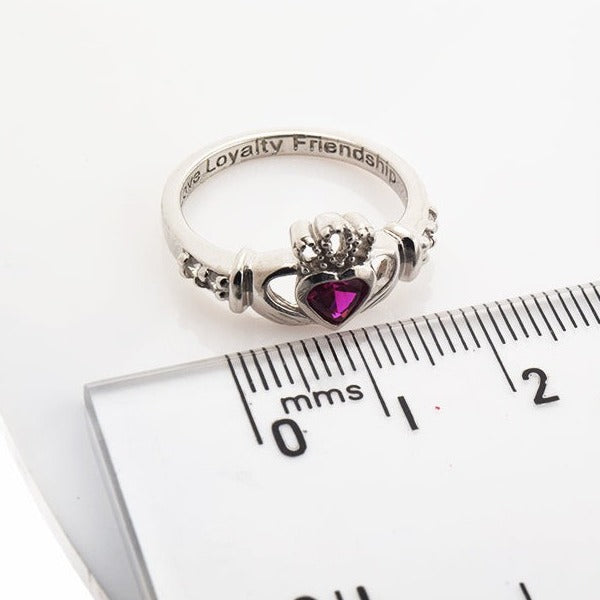 Shanore White Gold Claddagh Birthstone Ring - July