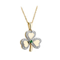 14K GOLD DIAMOND & EMERALD IRISH SHAMROCK PENDANT