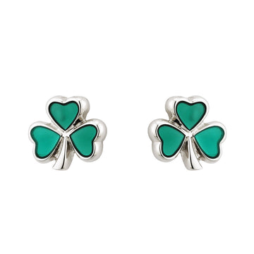 Rhodium Enamel Shamrock Stud Earrings