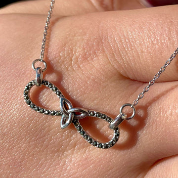 Sterling Silver Marcasite Infinity Trinity Knot Necklace