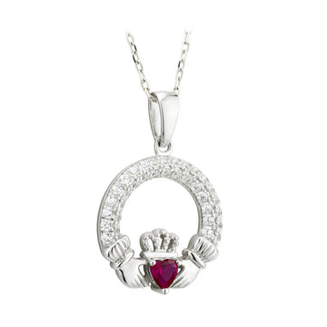 JULY BIRTHSTONE RUBY SILVER CLADDAGH PENDANT