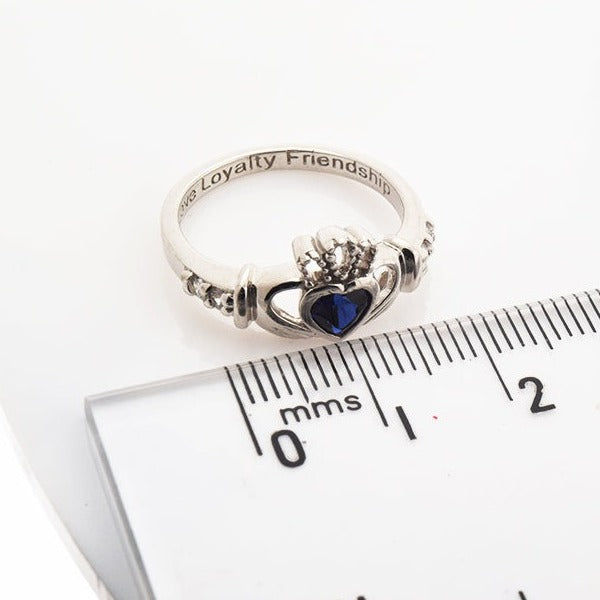 Shanore White Gold Claddagh Birthstone Ring - September