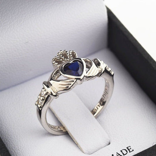 Shanore White Gold Claddagh Birthstone Ring - September