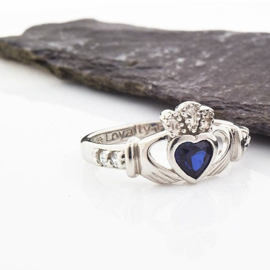 Shanore White Gold Claddagh Birthstone Ring - September