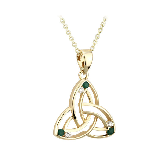 14K GOLD SMALL DIAMOND & EMERALD TRINITY KNOT PENDANT