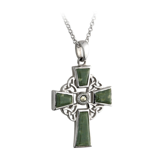 CONNEMARA MARBLE CELTIC CROSS PENDANT