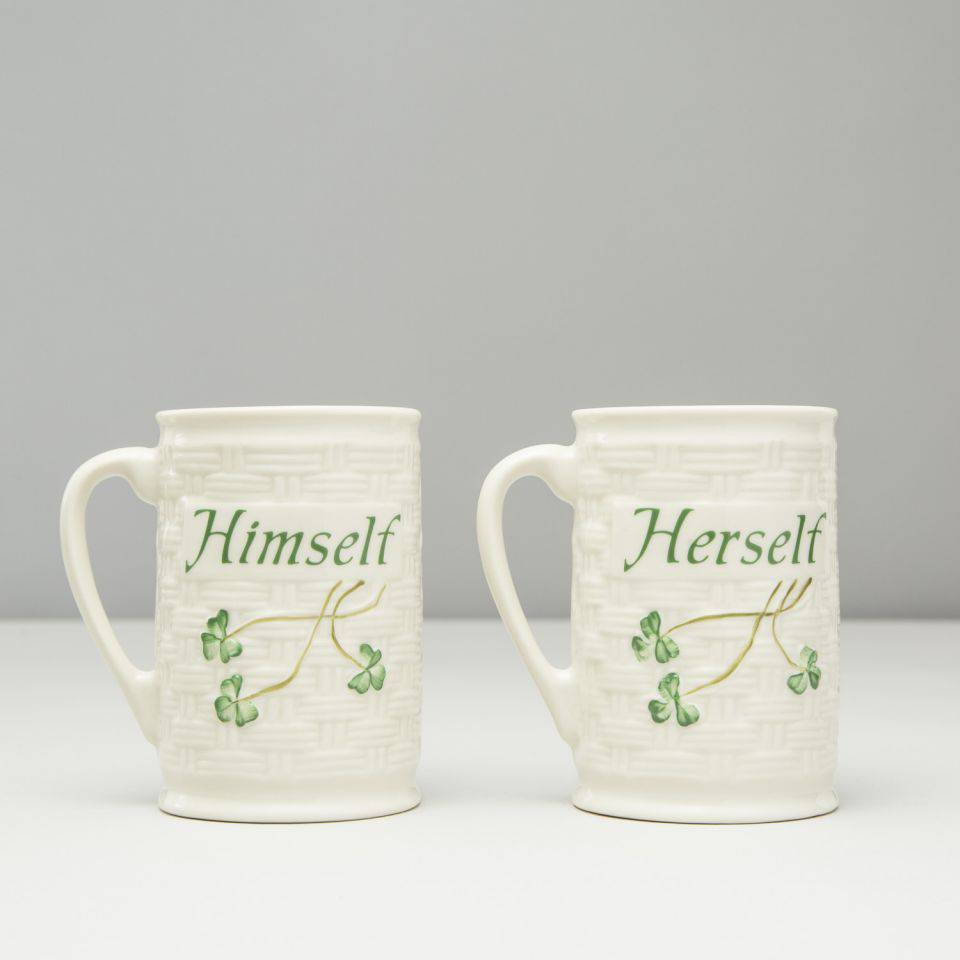 Belleek Classic Himself & Herself Shamrock Mug Set