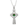 Ladies Sterling Silver Celtic Cross with Green CZ Stone