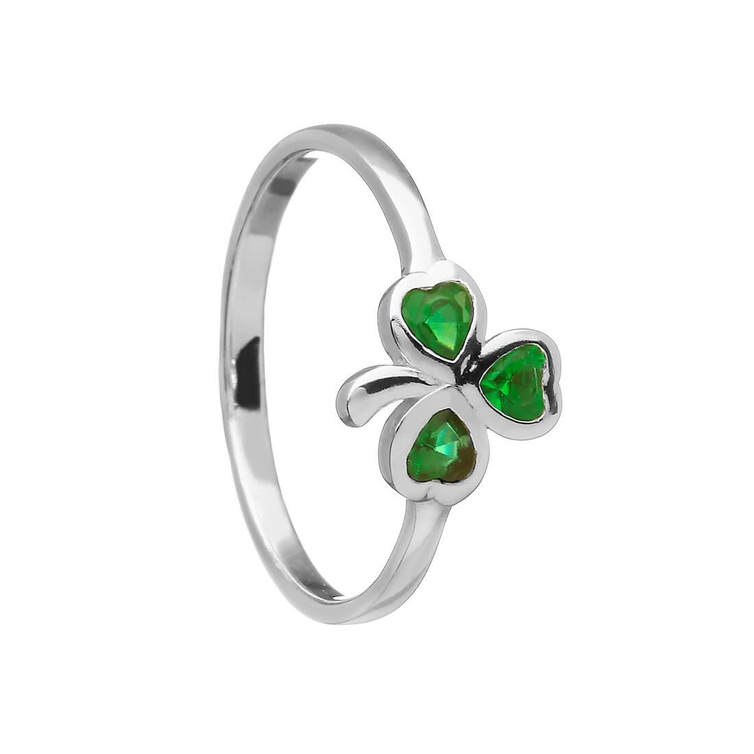 Ladies Silver Shamrock Stone Ring