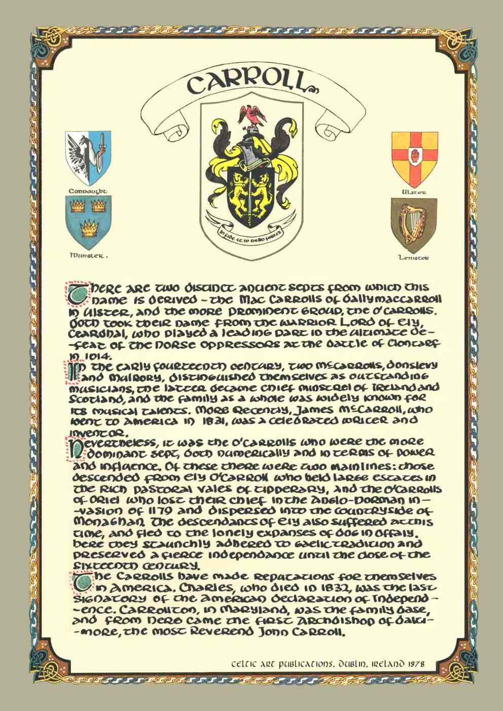 Carroll Family Crest Parchment