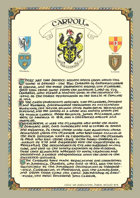 Carroll Family Crest Parchment