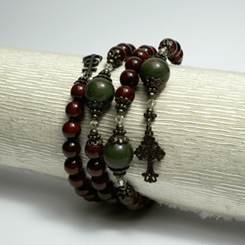 Connemara Marble Coil Rosary Bracelet - Cinnamon Red