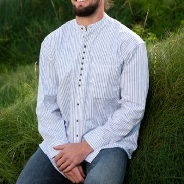 White and Blue striped Irish Grandfather Shirt