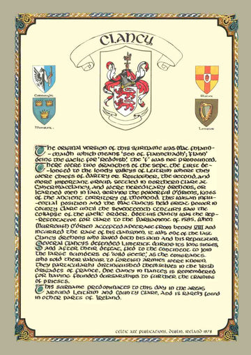 Clancy Family Crest Parchment