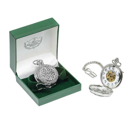 Mullingar Pewter Mechanical Pocket Watch with Trinity Knot Design