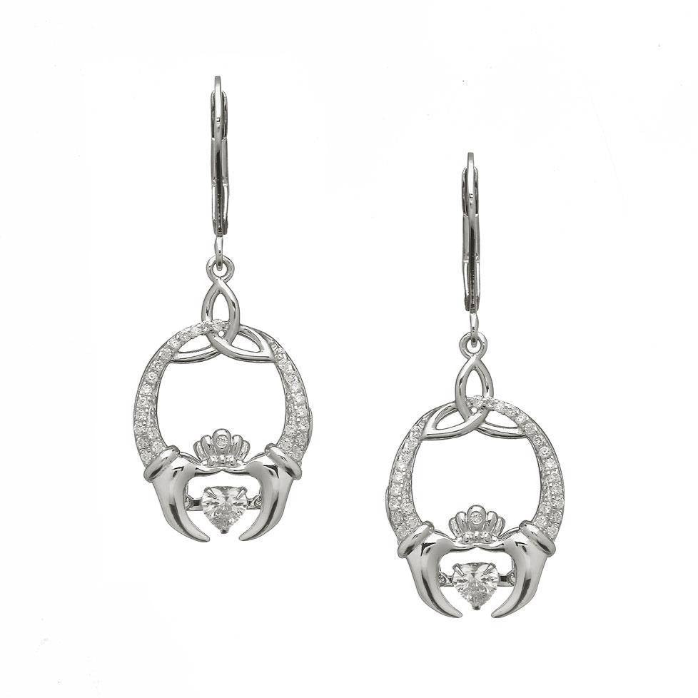 Boru Dancing Stone Silver Earrings - Trinity & Claddagh