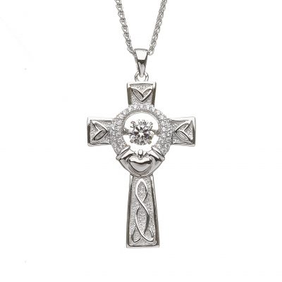 Dancing Stone Claddagh Silver Celtic Cross