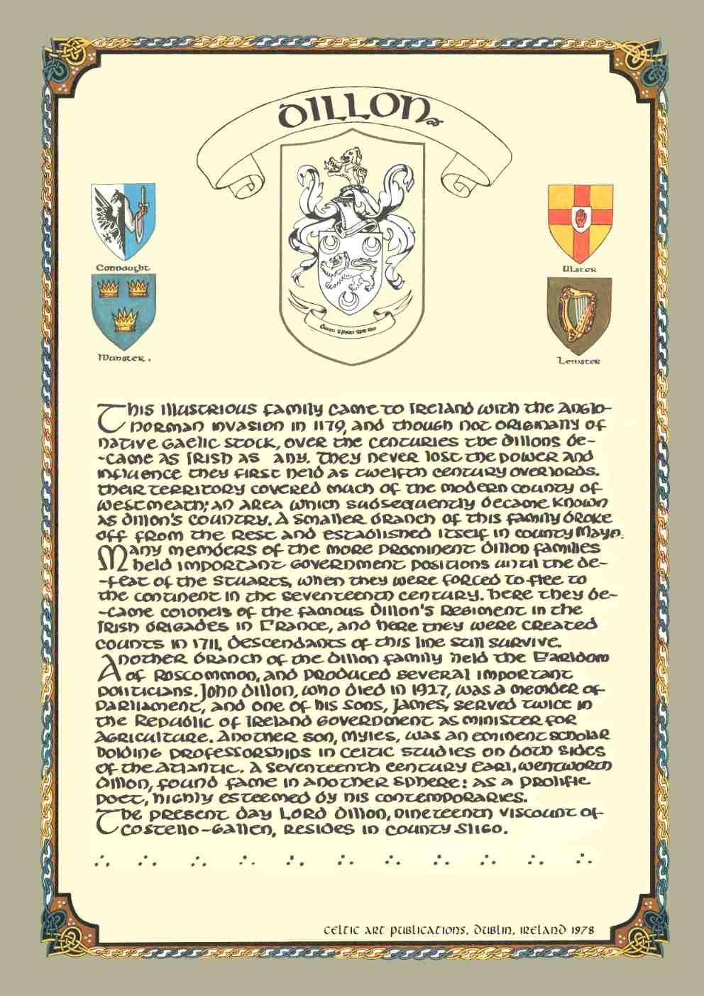 Dillon Family Crest Parchment