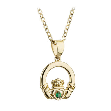 Gold Plated Claddagh Pendant with Emerald