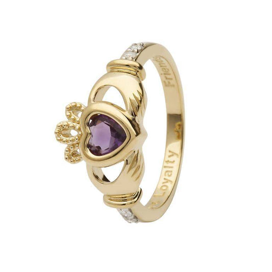 Shanore Gold Claddagh Ring Birthstone - June