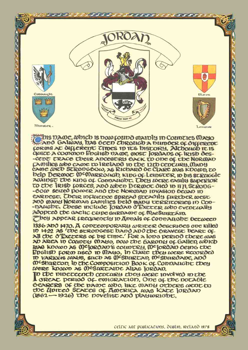 Jordan Family Crest Parchment