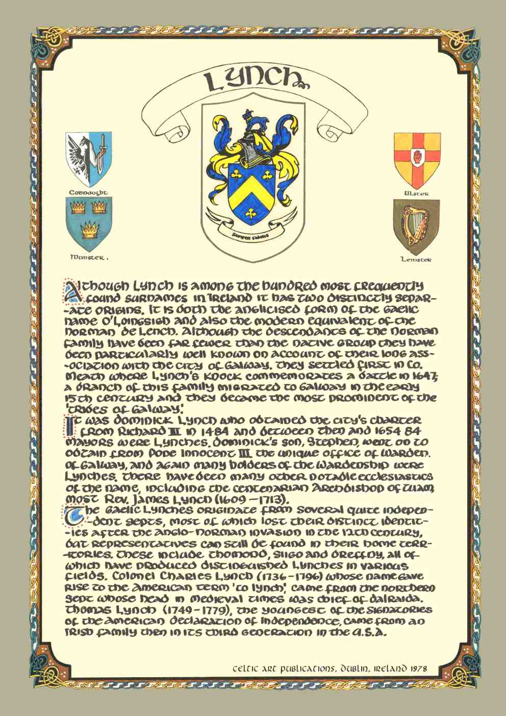 Lynch Family Crest Parchment