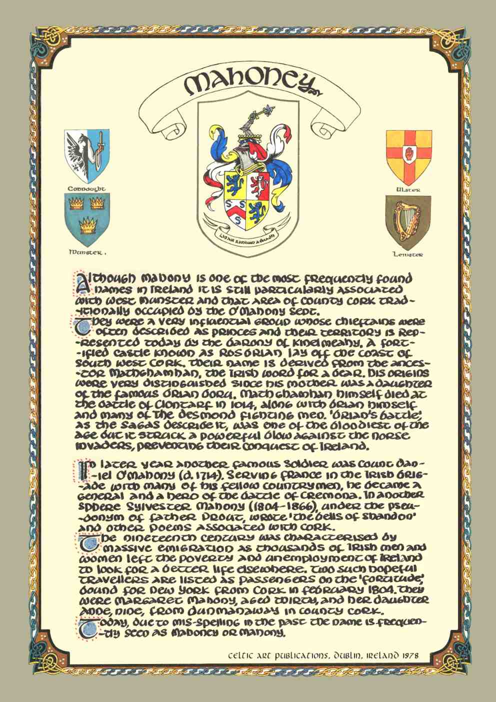 Mahoney Family Crest Parchment