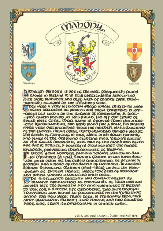 Mahony Family Crest Parchment