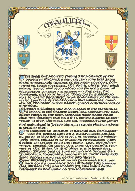 McAuliffe Family Crest Parchment