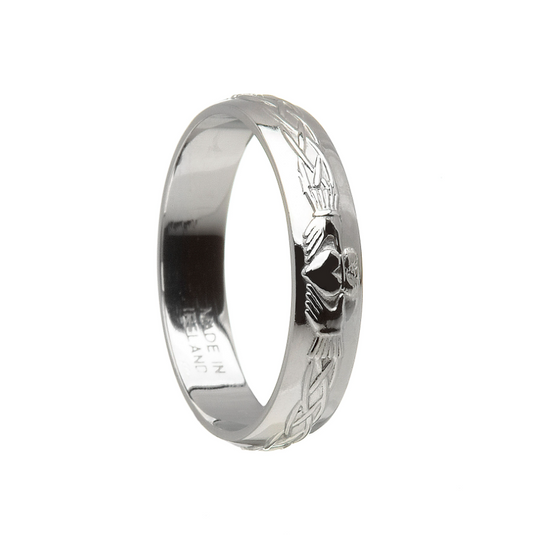 Mens Claddagh Ring 10k White Gold