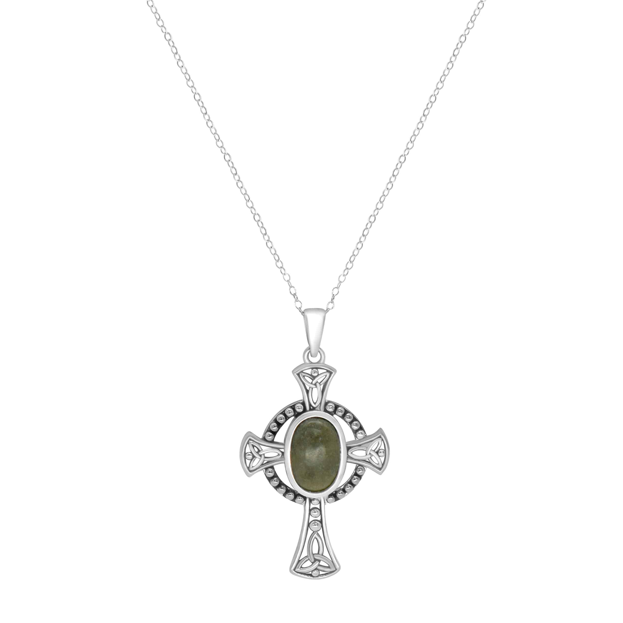 Connemara Marble Curved Celtic Cross Necklace