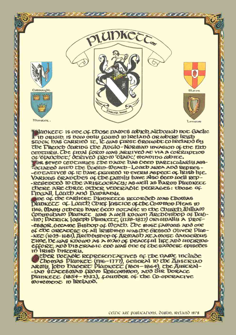 Plunkett Family Crest Parchment