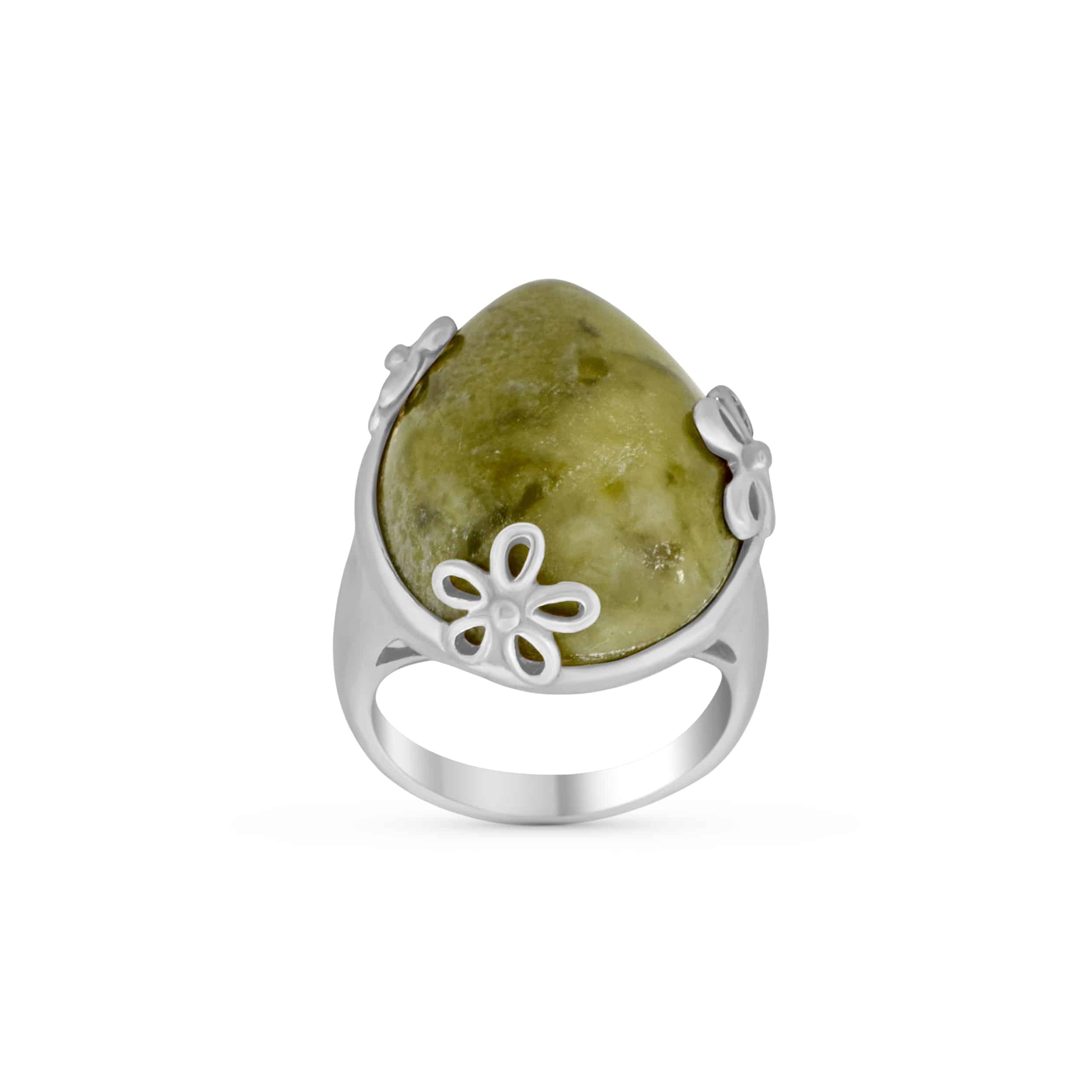 Daisy Over Connemara Marble Sterling Silver Ring