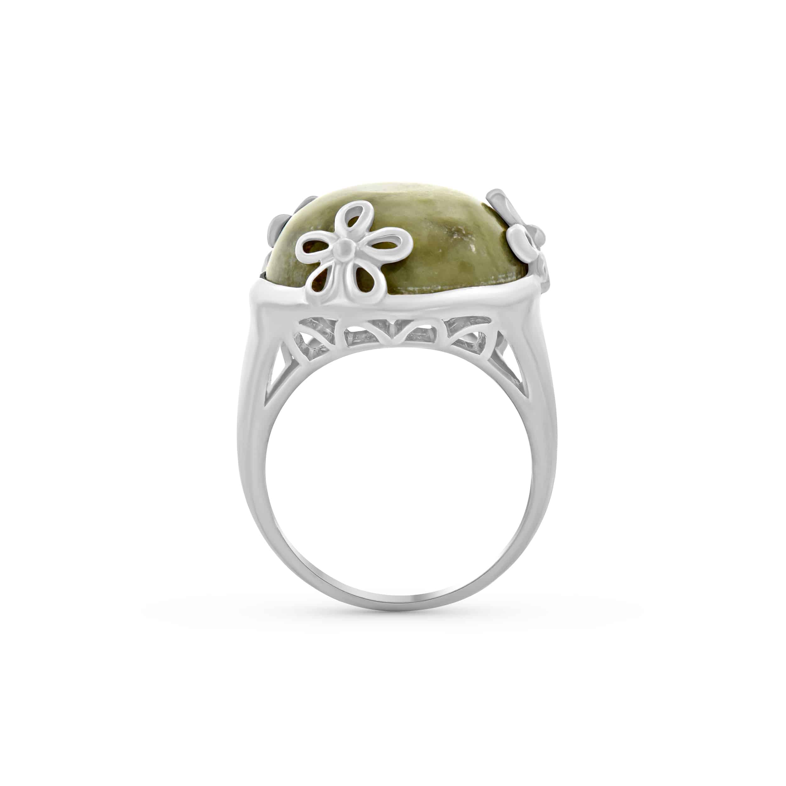 Daisy Over Connemara Marble Sterling Silver Ring