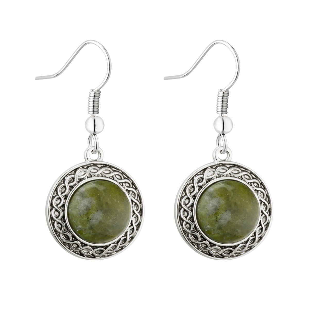 Rhodium Connemara Marble Celtic Drop Earrings