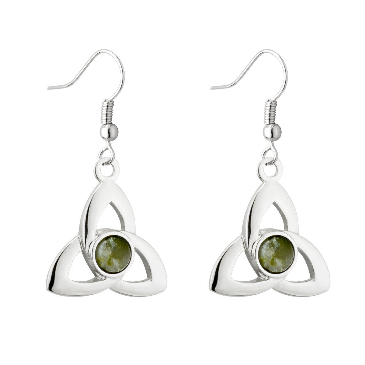 Connemara Marble Trinity Knot Drop Earrings with Rhodium Center