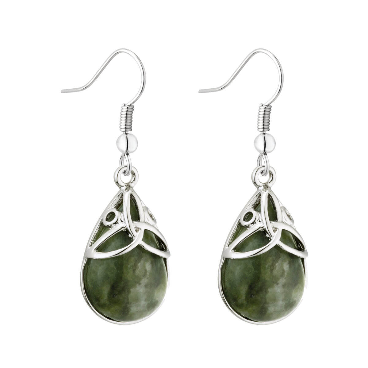 Rhodium Connemara Marble Trinity Knot Drop Earrings