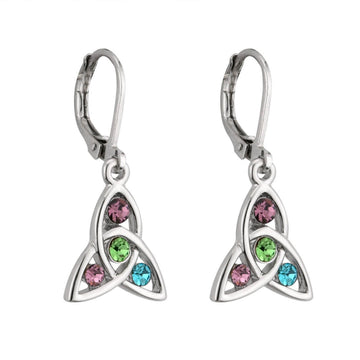 Rhodium Trinity Knot Pendant with Multicolored Crystals