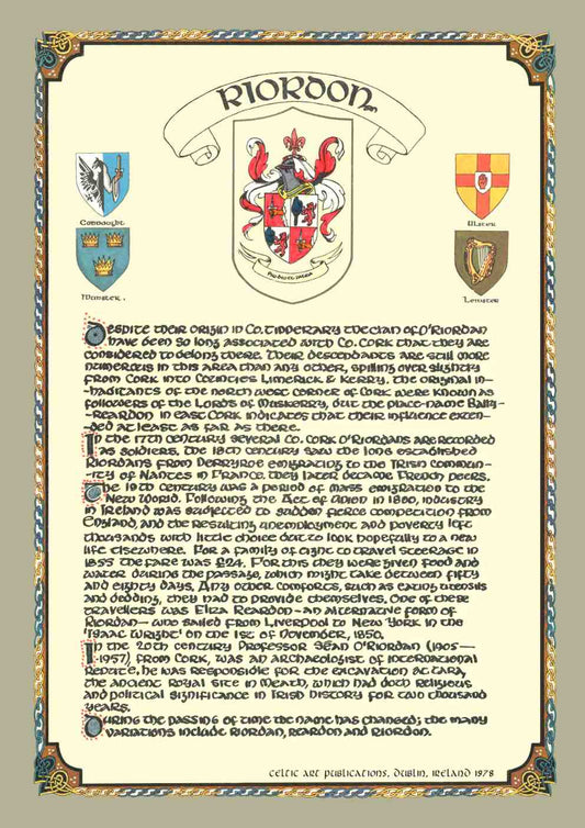 Riordon Family Crest Parchment