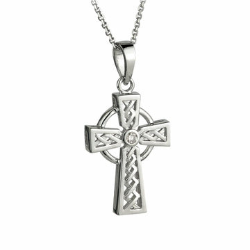 14K White Gold Diamond Celtic Cross