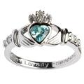 Shanore Silver Claddagh Ring March Birthstone